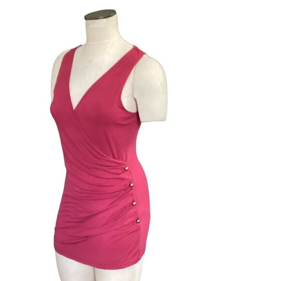 Ann Taylor Faux Wrap Surplice Ruched V-Neck Sleeveless Top S S Red 67T - Picture 4 of 7